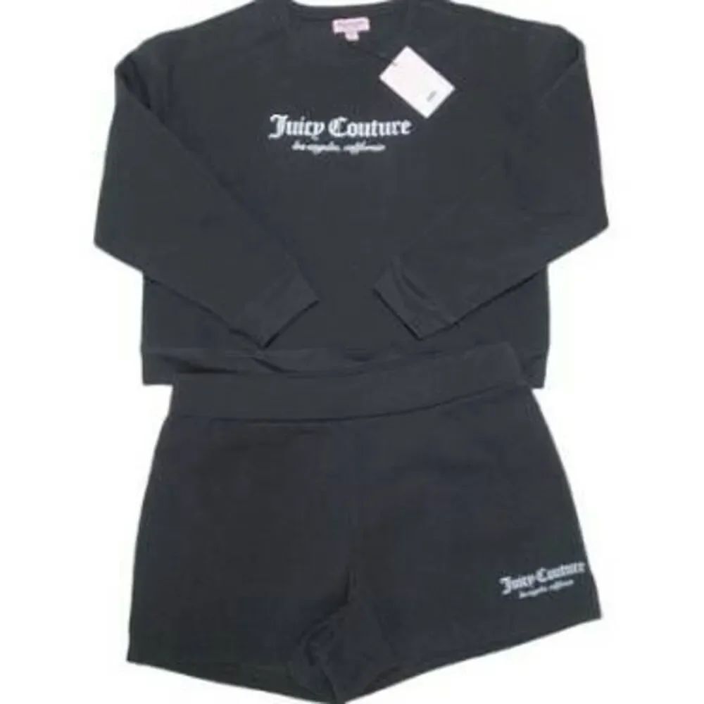 NWT~JUICY COUTURE Black Licorice Sweatshirt & Shorts Set Sz Large~$139 Retail~